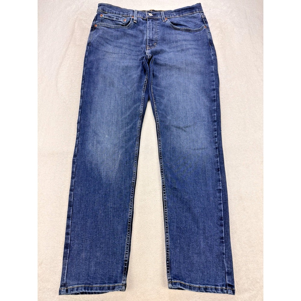 Levis‎ 502 Jeans Mens 34x32 Blue Distressed Denim Taper Leg Red Tab